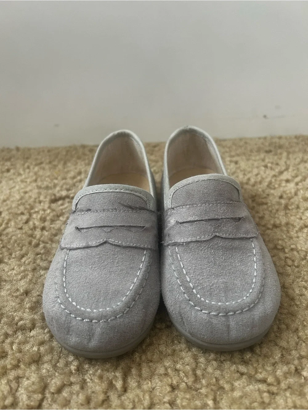 Kids Light Gray Suede Moccasins
